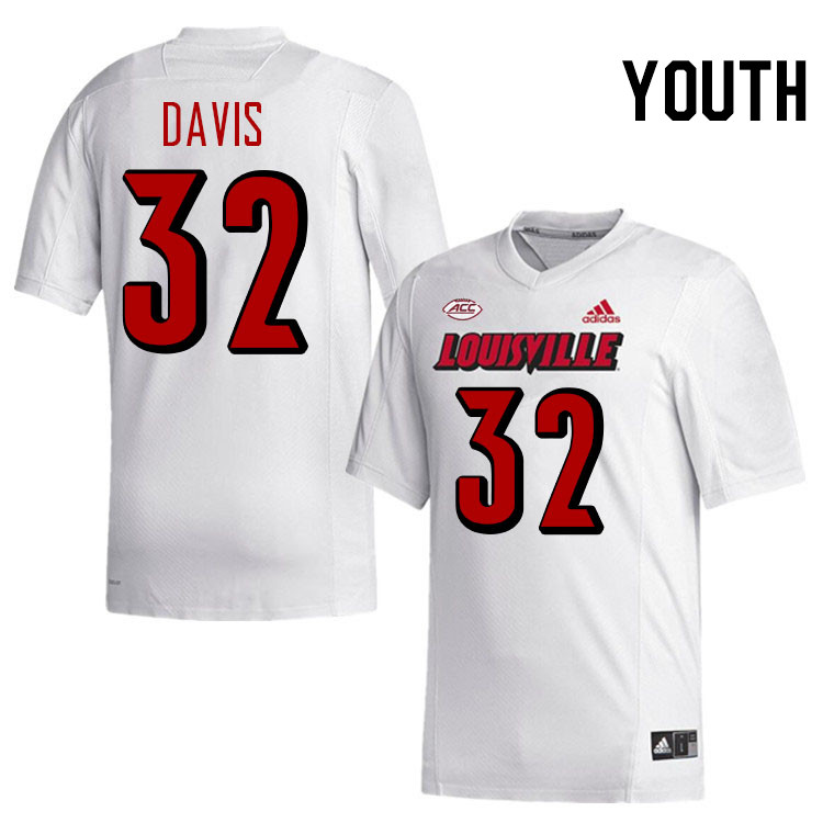 Youth #32 Jurriente Davis Louisville Cardinals College Football Jerseys Stitched-White